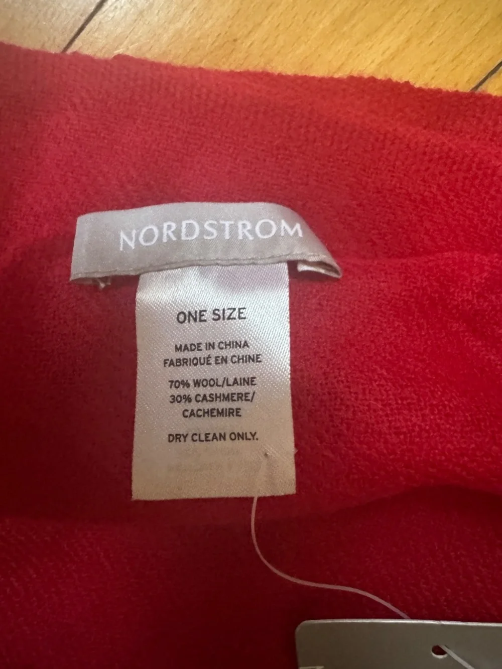 Nordstrom Wool/Cashmere Scarf Wrap Shawl Red Fringe Oversized RN58665